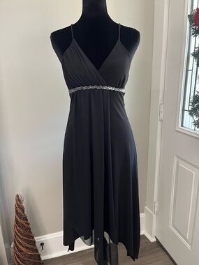 Lipstick Boutique Black Spaghetti-Strap High-Low‎ Dress with Beaded Waist